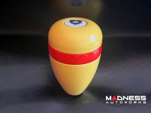 FIAT 500 Gear Shift Knob - Black Italy - Yellow w/Red Stripe + Black Logo